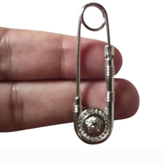 Versace Safety Pin In Silver Tone - Picture 2 of 4